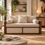 Vaastu 3-Seater Teak Wood Sofa Cum Bed in Premium Upholstery with Cane Weaving & Brass Accents