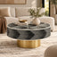 Bone Inlay Round Coffee Table, Black and White Luxury Table with Brass Base