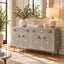 Meenakari Bone Inlay 2 Drawer 4 Door Grey Buffet Cabinet with Brass Handles