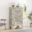 Kundanika Grey & Cream Floral Bone Inlay Bedside Table – Handmade Nightstand