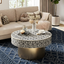 Black & White Bone Inlay Round Coffee Table with Brass Base