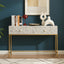 Mehrang Grey Floral Scroll Bone Inlay Console Table with Brass-Finish Frame – 2 Drawer