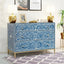 Mewarika Blue & White Bone Inlay Chest 6 Drawer Floral Pattern