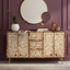 Bone Inlay Floral 3 Drawer and 2 Doors Sideboard with Brass Knobs