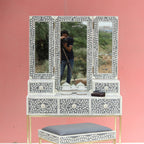 Mandvi Bone Inly Dressing Table with Seating Stool