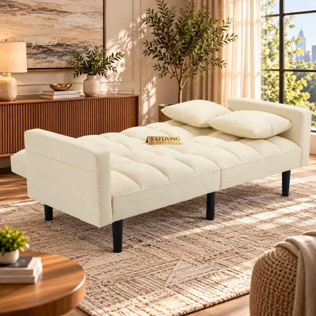 Upholstered Reclining Sofa Cum Bed – Modern Cream / Ivory Convertible Sofa Bed Main Image