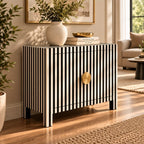 Mehfil Bone Inlay Black & White 2 Door Cabinet with Brass Handles
