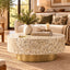 White Mother of Pearl Inlay Round Coffee Table with Brass Base