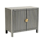 Mehfil Bone Inlay Black & White 2 Door Cabinet with Brass Handles