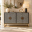 Shan-e-Rajputana Black Bone Inlay Cabinet – 4 Door Sideboard with Powder-Coated Stand