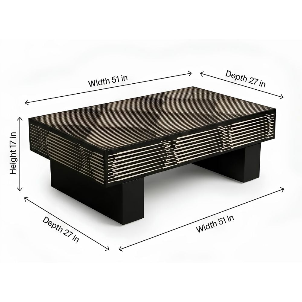 Black Bone Inlay Rectangular Coffee Table with Brass Legs