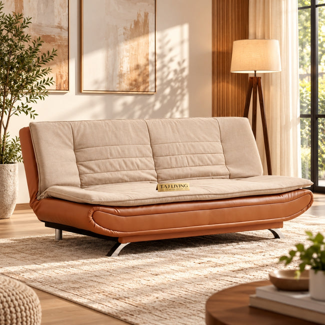 Maharaja Fabric 3-Seater Sofa Bed - Beige Main Image