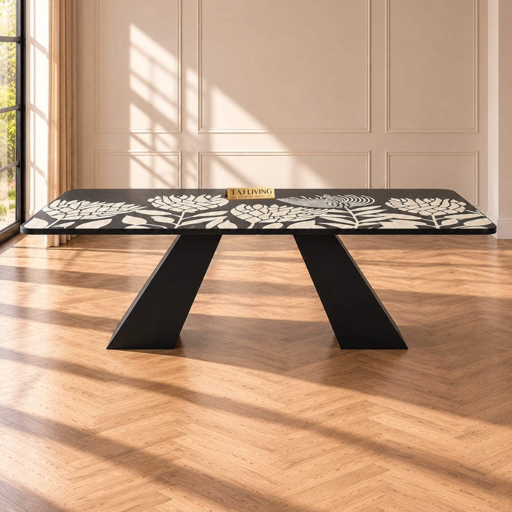 Blossom Inlay Dining Table – Handcrafted 6 Seater Bone Inlay Dining Table