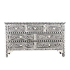 Maharaja Bone Inlay 7 Drawer Chest of Drawers - Black Floral