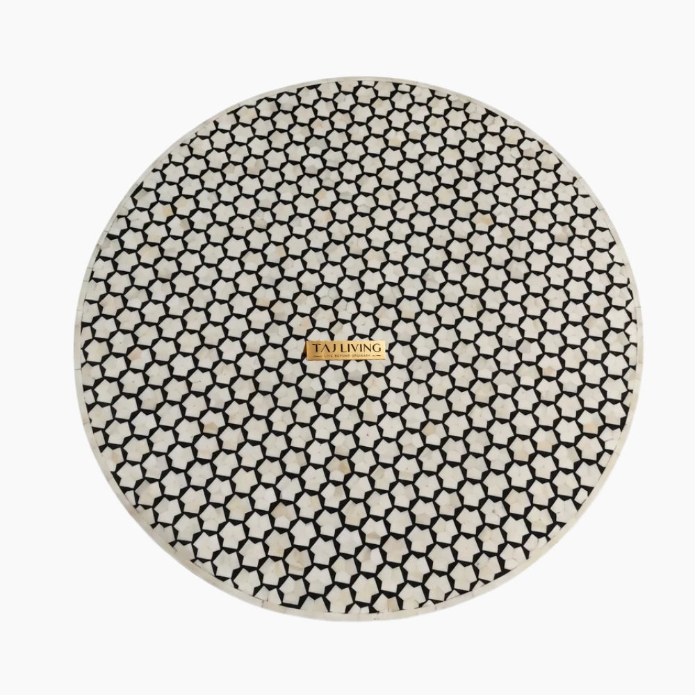 Black Bone Inlay Targua Round Coffee Table with Brass Base | Handmade Luxury Coffee Table