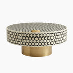 Black Bone Inlay Targua Round Coffee Table with Brass Base | Handmade Luxury Coffee Table