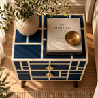 Mid Century Modern Nightstand | Navy Bone Inlay Bedside Table