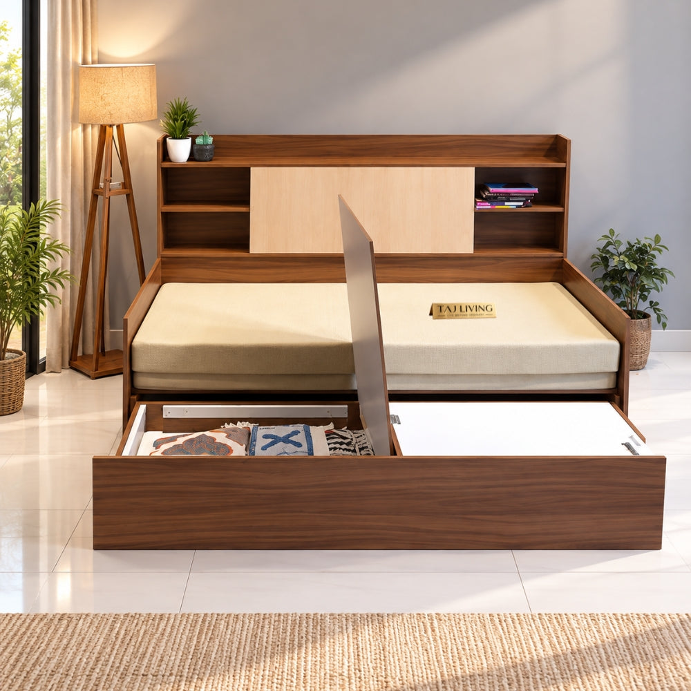 Teak Wood CloudLuxe 3-in-1 Sofa Cum Bed With Box Storage