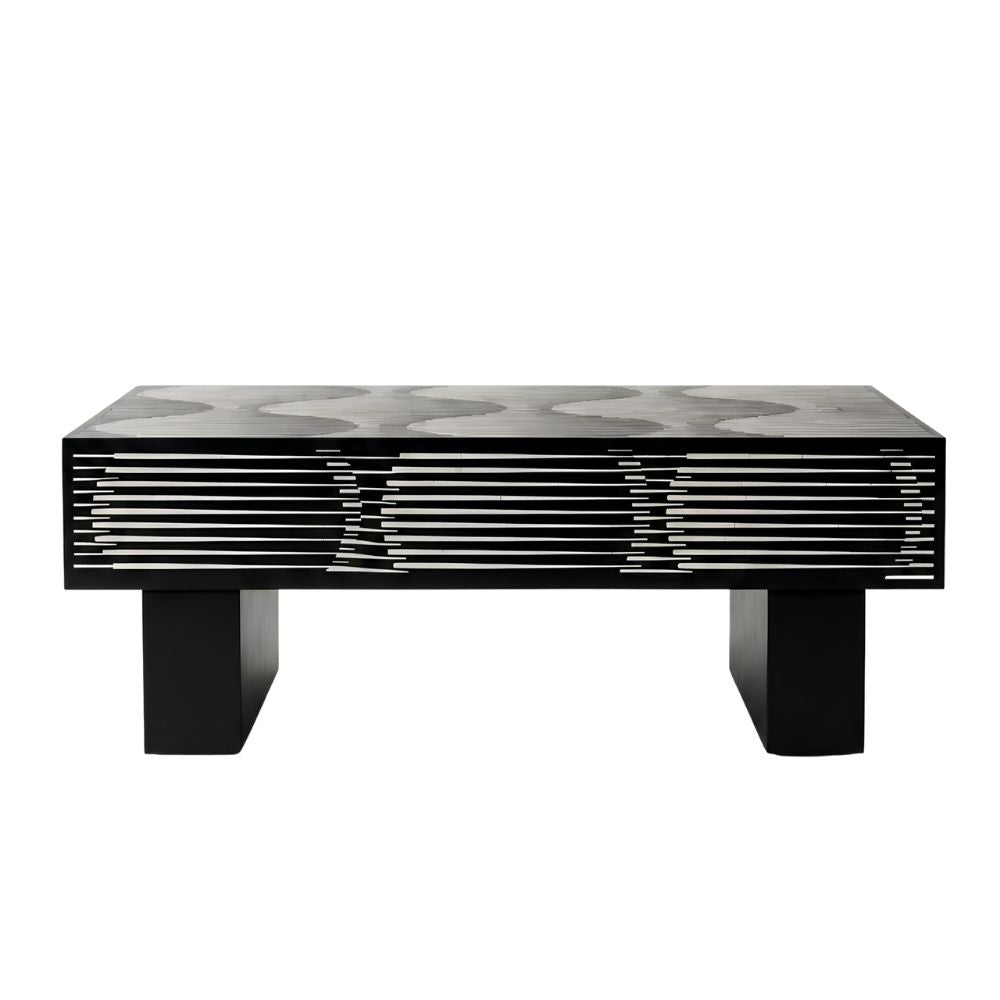 Black Bone Inlay Rectangular Coffee Table with Brass Legs
