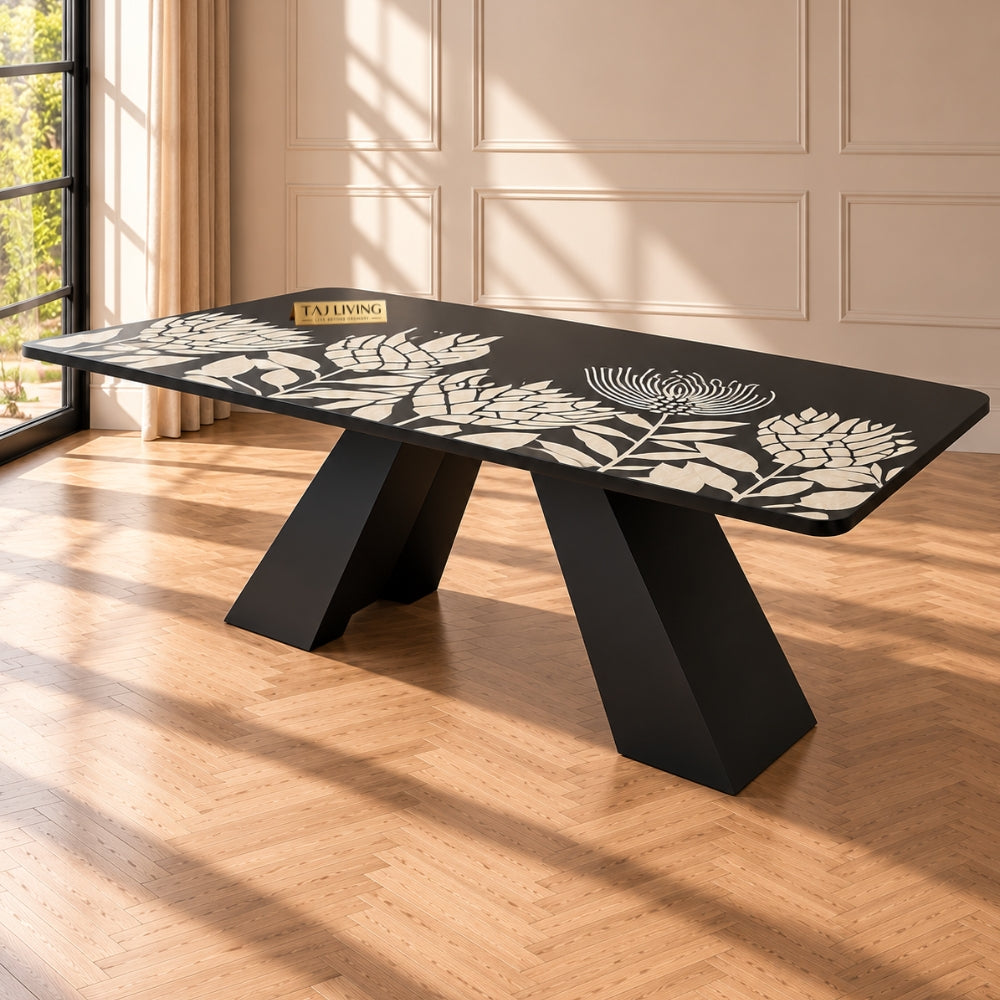 Blossom Inlay Dining Table – Handcrafted 6 Seater Bone Inlay Dining Table