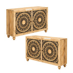Handcrafted Solid Wood Sideboard Cabinet with Mandala Carved Doors