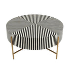 Black Bone Inlay Coffee Table with Optical Pattern & Gold Powder-Coated Stand