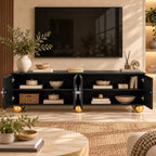 Mother of Pearl Inlay Black 4-Door TV Unit Media Cabinet