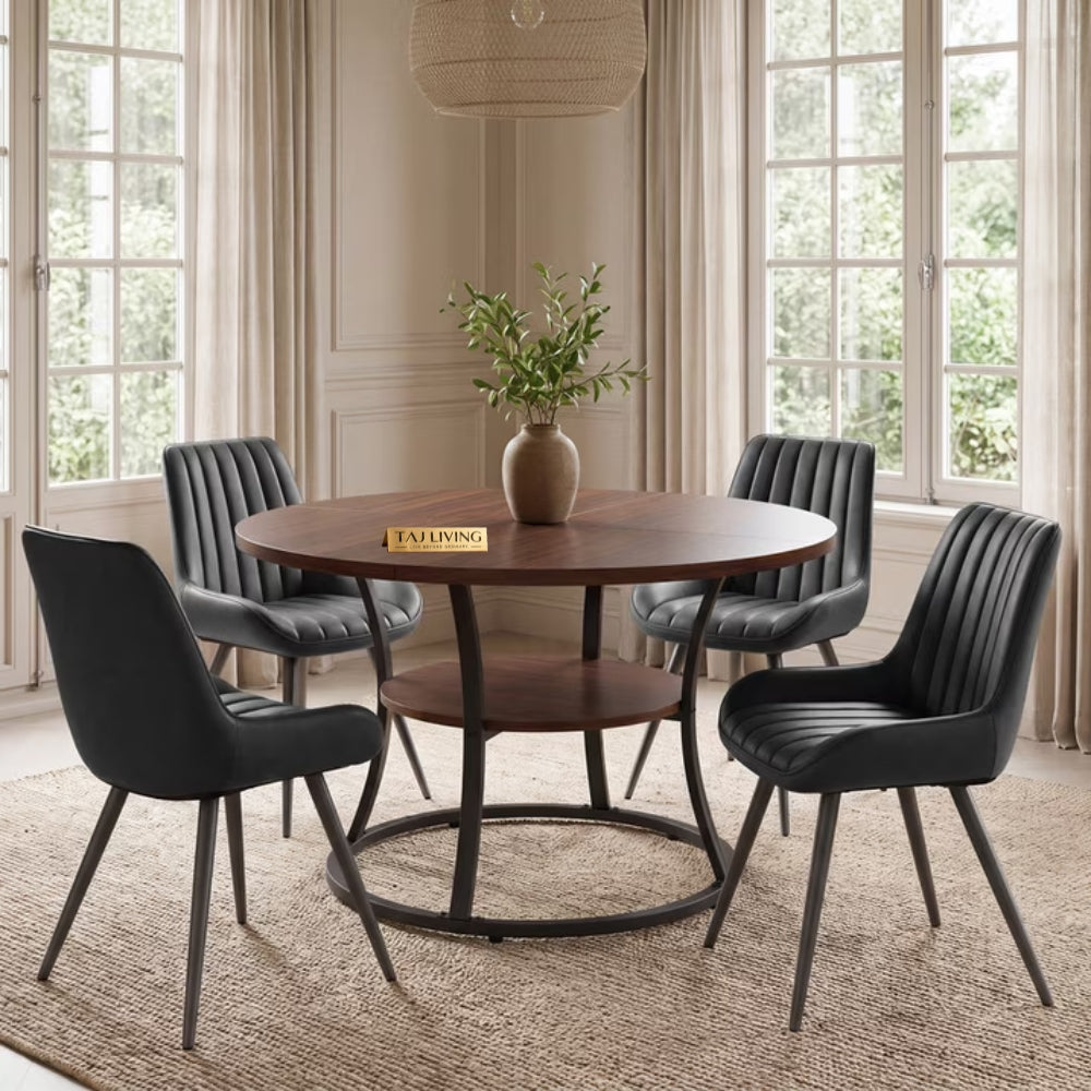 Round Dining Table Set for 4, Kitchen Table with 4 Upholstered Chairs