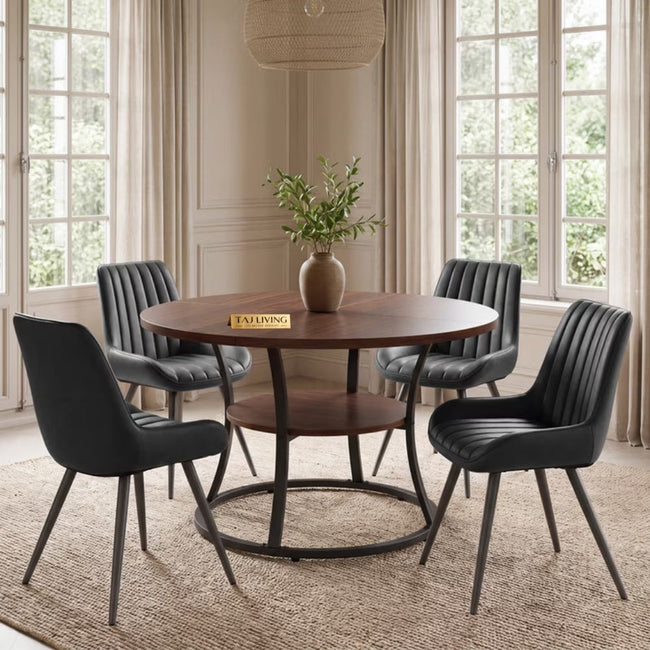 Round Dining Table Set for 4, Kitchen Table with 4 Upholstered Chairs Main Image