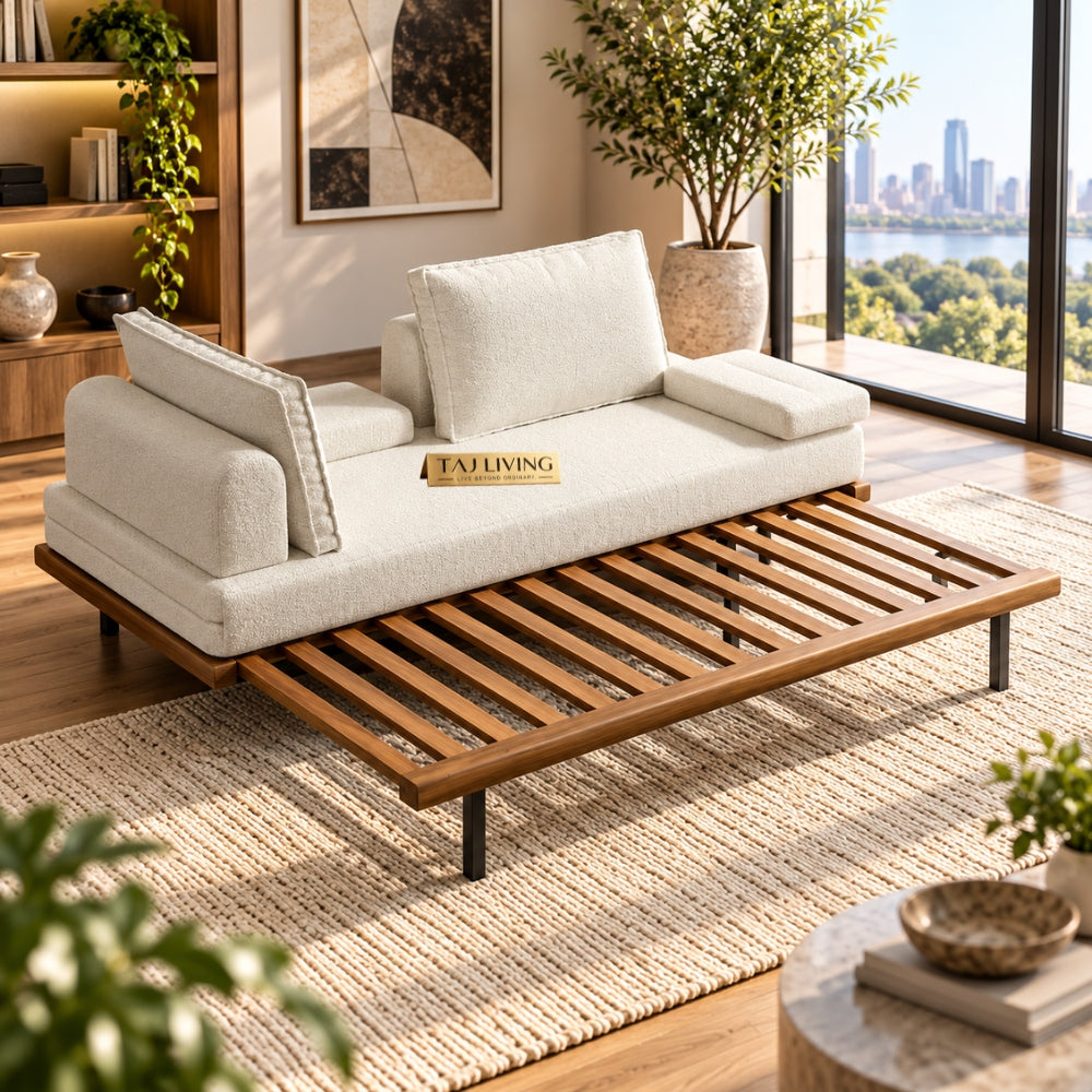 Naysa Sheesham Wood Sofa Cum Bed – Honey Finish