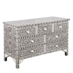Maharaja Bone Inlay 7 Drawer Chest of Drawers - Black Floral