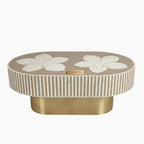Luxury Bone Inlay Oval Coffee Table with Brass Base – Brown Floral Design Handmade Center Table
