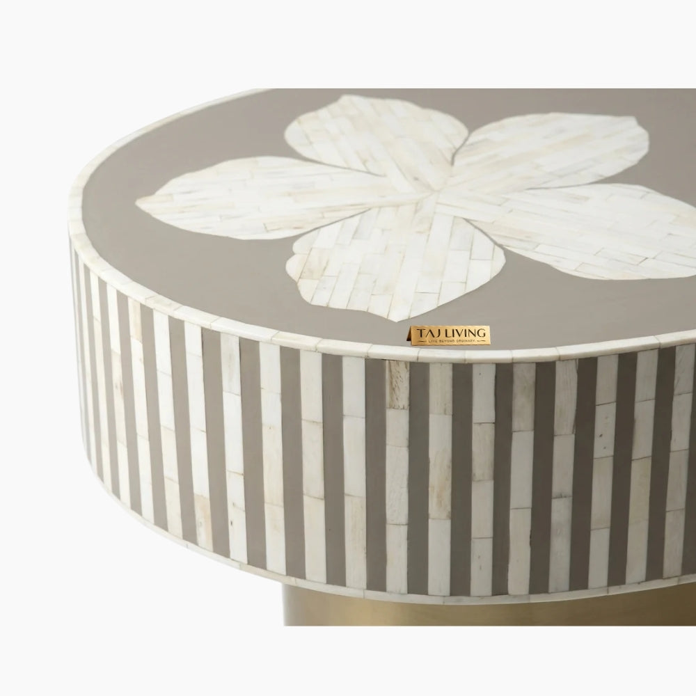 Luxury Bone Inlay Oval Coffee Table with Brass Base – Brown Floral Design Handmade Center Table