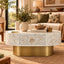 White Mother of Pearl Inlay Floral Oval Coffee Table with 1 Drawer & Brass Stand