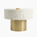 White Mother of Pearl Inlay Floral Oval Coffee Table with 1 Drawer & Brass Stand