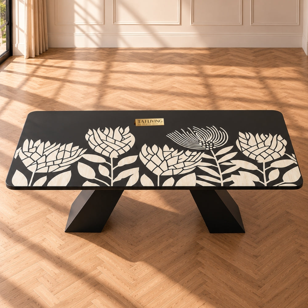 Blossom Inlay Dining Table – Handcrafted 6 Seater Bone Inlay Dining Table