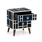 Mid Century Modern Nightstand | Navy Bone Inlay Bedside Table