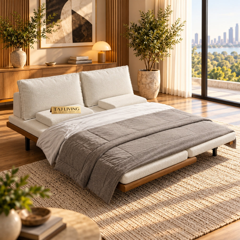 Naysa Sheesham Wood Sofa Cum Bed – Honey Finish