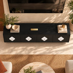 Mother of Pearl Inlay Black 4-Door TV Unit Media Cabinet