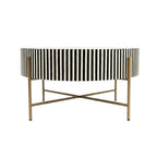 Black Bone Inlay Coffee Table with Optical Pattern & Gold Powder-Coated Stand