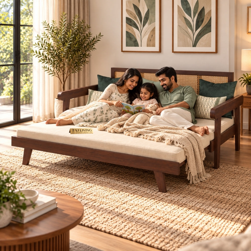 Signature Day Bed with Hand-Framed Backrest and Extendable Lounge
