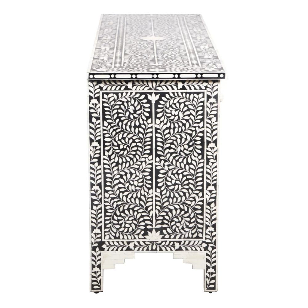 Maharaja Bone Inlay 7 Drawer Chest of Drawers - Black Floral