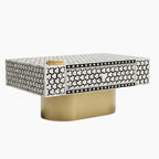 Mother of Pearl Inlay Targua Design Coffee Table – Black & White with Brass Base