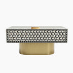 Mother of Pearl Inlay Targua Design Coffee Table – Black & White with Brass Base