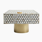 Mother of Pearl Inlay Targua Design Coffee Table – Black & White with Brass Base