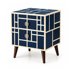 Mid Century Modern Nightstand | Navy Bone Inlay Bedside Table