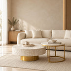 Mother of Pearl Inlay Coffee Table and Nesting Table Set, White Round Tables