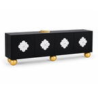 Mother of Pearl Inlay Black 4-Door TV Unit Media Cabinet