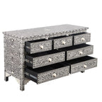 Maharaja Bone Inlay 7 Drawer Chest of Drawers - Black Floral