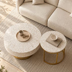 Mother of Pearl Inlay Coffee Table and Nesting Table Set, White Round Tables